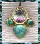 Clear Quartz facet with 3 turquoise cabes